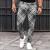 billiga Smal-Herr Rutig Kostymbyxor Medium Midja Business Casual Formell Vardag Dragkedja Ficka Sommar Vår Höst 3D-tryck Svart Blå Khaki grön