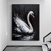 abordables Peintures animaux-peinture à l&#039;huile animale abstraite faite à la main peintures de cygne blanc sur toile peinture acrylique richement texturée faite à la main art mural moderne œuvre d&#039;art peinte à la main pour
