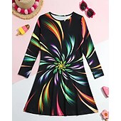 cheap 3D Shining Vision Dress-Girls&#039; 3D Graphic Dress Long Sleeve Summer Spring Vacation Daily Holiday Princess Beautiful Sweet Kids 4-12 Years Casual Dress A Line Dress Knee-length Regular Fit