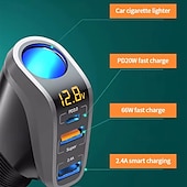 cheap Car Charger-66W Quick Charge Car Cigarette Lighter Charger QC3.0/PD Port Phone Charger Socket DC 12V/24V Universal USB Type Power Adapter