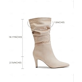 billiga Slouch Boots-damstövlar i brun mocka med mitten av vaden - eleganta stilettklackar med spetsiga tå, perfekta för höstens fritids- och festkläder