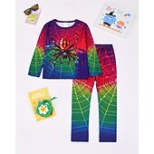 preiswerte Halloweenkostüme für Jungen-Jungen 3D Graphic SPIDER Pyjama-Sets Pyjama-Sets mit T-Shirt und Hose Langarm 3D-Druck Herbst Winter Aktiv Basic kinderkleidung 4 Jahre + Rundhalsausschnitt Heim Täglich Regular Fit