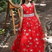 preiswerte Partykleider-kinderkleidung Mädchen Cosplay-Kleid Party Kleid Schneeflocke Ärmellos Leistung Weihnachten Gitter Rückenfrei Patchwork Schön Süß Polyester Maxi abendkleider Schaukelkleid Tüll-Kleid Winter 4-12 Jahre