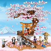 tanie Zabawki konstrukcyjne-sakura tree house building kitcity architecture inari shrine building blocks setsfor adultor wiek 12 chłopców i dziewcząt