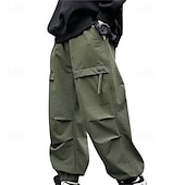 cheap Bottoms-Kids Boys Pants Trousers Patchwork Pocket Solid Color Breathable Soft Comfort Pants Outdoor Sports Daily Black Green Mid Waist