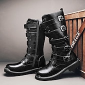 halpa Kengät miehille-miesten mustat steampunk-moottoripyöräsaappaat, joissa on solkihihnat ja kestävä luistamaton pohja - ihanteellinen biker-muotiin tai goottitapahtumiin