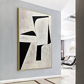 preiswerte Landschaftsgemälde-handgemaltes weiß-schwarzes Strukturgemälde übergroßes 3D handgemachtes abstraktes geometrisches Wandkunstgemälde großes minimalistisches schwarz-weißes Strukturgemälde für Wohnzimmer Schlafzimmer