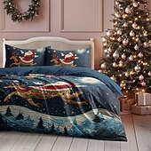 baratos Quarto de Natal-Papai Noel 100% algodão conjunto de edredom de Natal completo 3 peças conjunto de capa de edredom de férias para crianças colcha de Natal macia e aconchegante com fronhas tamanho king queen