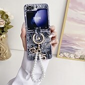 preiswerte Samsung-Handyhülle-Handy Hülle Handyhüllen Für Samsung Galaxy Z Flip 6 Z Flip 5 Z Flip 4 Z Flip 3 Rückseite mit Handschlaufe Stoßresistent Retro PC PU-Leder