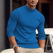 cheap Men&#039;s Pullover Sweater-Men&#039;s Pullover Sweater Jumper Knit Sweater Ribbed Knit Knitted Plain Mock Neck Basic Keep Warm Daily Wear Vacation Clothing Apparel Fall &amp; Winter Black White S M L