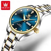 cheap Quartz Watches-OLEVS 3612 Original Elegant Quartz Ladies Watch Week Calendar Display Dress Watch For Women Waterproof Stainless Steel Clock