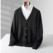 billige Herre Elite Genser og Cardigans-Herre Cardigan Genser Strikke Knepp opp Helfarge V-hals Strikketøy Elegant Skole Trening Klær Biskop Høst Vinter Svart Kakifarget S M L