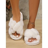 economico Ciabatte e infradito da donna-Per donna Pantofole Pantofole fuzzy Pantofole da interno Ciabatte calde Interni Giornaliero In pile Piatto Punta tonda Felpato Informale minimalismo Pelliccia sintetica Mocassino Colorato Nero Bianco