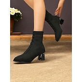 preiswerte Stiefeletten-beigefarbene Sock-Stiefeletten für Damen mit metallischem Blockabsatz – elastisches Strickgewebe und modernes Design für lässige und stylische Looks