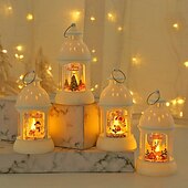 billiga Julbelysning-jul retro slott led levande ljus, batteridriven tomte  &amp; snögubbe lykta festlig inredning för jul, nyår  &amp; träd prydnad