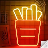 billiga LED-neonlampor-pommes frites neonskylt led ljus, akryl neon väggdekor 16,5x12&quot; för kök, restaurang, fest  &amp; matvagn