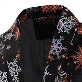 baratos Ternos Estampados-ternos de natal masculinos pretos com estampa de floco de neve, 3 peças, ajuste sob medida, abotoamento simples, um botão, 2024