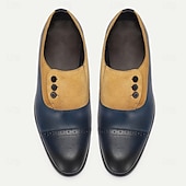billige Klassiske Pensko-kvalitetssko for menn med okseskinn og semsket skinn - elegante blå og brune brogue-formelle sko for spesielle anledninger