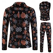 baratos Ternos Estampados-ternos de natal masculinos pretos com estampa de floco de neve, 3 peças, ajuste sob medida, abotoamento simples, um botão, 2024