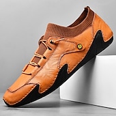 economico Sneakers da uomo-sneakers casual slip-on da uomo in pelle con caviglia in maglia a rete e suola flessibile - ideali per l&#039;uso quotidiano e le attività all&#039;aperto