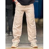 baratos Calças Cargo-Homens Calças Cargo Calças Calça Chino Calça casual Cintura elástica Bolso multi Perna reta Tecido Conforto Macio Comprimento total Ao ar livre Casual Diário Moda Roupa de rua Preto Cáqui