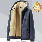 baratos camisolas de lã-Homens Jaqueta de Inverno Casaco de lã Acolchoado Casaco com capuz Zip Up Bolsos Poliéster Forro de Lã Roupa Diária Encontro Férias Padrão Moda Casual Confortável Térmico / Quente Outono &amp; inverno