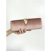 cheap Clutches &amp; Evening Bags-Women&#039;s Velvet Clutch Bag with Gold Feather Accent and Chain Strap - Elegant Evening Bag for Formal Events and Parties