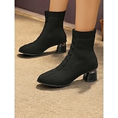 preiswerte Stiefeletten-beigefarbene Sock-Stiefeletten für Damen mit metallischem Blockabsatz – elastisches Strickgewebe und modernes Design für lässige und stylische Looks