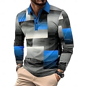 billiga Color Block Polo för män-Herr Rutig Pikétröjor Golf pikétröjor Långärmad Polotröjor Krage Business Casual Formell Semester Vardag Friluftskläder Knappar 3D-utskrift Vår Höst vinter Svart Gul Rubinrött