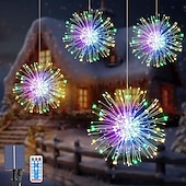 baratos Luzes solares de corda-4 luzes de fogos de artifício solares, luzes de caminho solares 360 leds com controle remoto 8 modos, luzes externas à prova d&#039;água para jardim, quintal, pátio, passarela, decorações de natal e