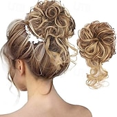 abordables Chignons-Extensions de cheveux chignon en désordre, chignon ébouriffé super long, postiches ondulés en queue de cheval, chouchous avec élastiques pour femmes et filles