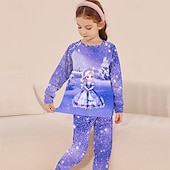 billiga Flickans 3D-tecknad film-Flickor 3D Grafisk Snöflinga Prinsessa Julpyjamas Pyjamasset T-shirts och byxor Pyjamasset Långärmad 3D-tryck Höst Vinter Aktiv Grundläggande Barn 4 år + Rund hals Hem Dagligen Normal