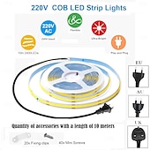 economico Strisce luminose COB-2m 5m 10m Set luci 240 LED COB 15 mm 1Impostare la staffa di montaggio 1 set Bianco caldo Bianco Bianco netto Strisce LED Al Coperto All&#039;aperto Vacanze 220-240 V 110-120 V