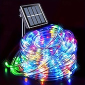 economico Striscie luci ad energia solare-7m-50leds/12m-100leds/22m-200leds lampada solare per esterni natalizia cortile balcone recinzione scala atmosfera festosa stringa di luci decorative