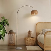 cheap LED Floor Lamp-Floor Lamp Bedside Floor Lamp Bamboo Style Standing Light with Arc Arm in Wood Wabi-Sabi Style Floor Lamp