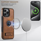 お買い得  iPhone用ケース-電話 ケース 用途 iPhone 16 Pro Max プラス iPhone 15 プロマックスプラス iPhone 14 13 12 Pro Max Plus iPhone 14 Pro Max iPhone 13 12 Pro Max バックカバー スタンド付き 磁石バックル ワイヤレス充電をサポート レトロ風 TPU PC PUレザー