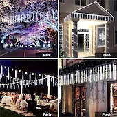 abordables Funciona con energía solar-1 luz solar de lluvia de meteoritos, 30 cm, 8 tubos, 192 ledes, luces para aleros de árbol de Navidad para decoración de árboles de Navidad y jardines