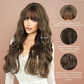 billige Syntetiske trendy parykker-lang våt bølget parykk med smell varmebestandig fiber syntetisk curly bangs parykk for kvinner jenter daglig fest jul reise brukt