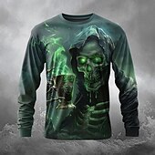 economico cranio e ossa-Halloween Per uomo Teschi maglietta Manica lunga maglietta Stampa 3D Girocollo Camicia Originale Orrore Stile di strada Strada Informale Festival Verde scuro Estate Primavera Autunno Abbigliamento S