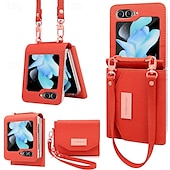 cheap Samsung Cases-Phone Case For Z Flip 6 Z Flip 5 Z Flip 4 Z Flip 3 Back Cover with Stand Holder with Wrist Strap Card Slot Retro TPU PU Leather