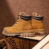 baratos Botas de trabalho-Homens Botas Botas de trabalho Couro Premium Confortável Antiderrapante Com Cadarço Amarelo Cáqui