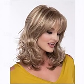 economico parrucca più vecchia-parrucche bionde per donne parrucca sintetica parrucca ondulata bordeaux nero marrone capelli sintetici donna riga in mezzo resistente al calore per feste quotidiane