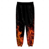 baratos Calças Desportivas-Homens Labareda Calças de moletom de lã Cintura elástica com cordão Moda Escuro Ao ar livre Férias Rua Bolsos Térmica Inverno Impressão 3D Preto