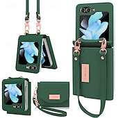 cheap Samsung Cases-Phone Case For Z Flip 6 Z Flip 5 Z Flip 4 Z Flip 3 Back Cover with Stand Holder with Wrist Strap Card Slot Retro TPU PU Leather