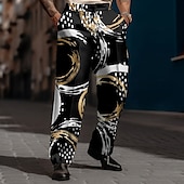 baratos Solto-Homens Geométrica Circulo Social Cintura Média Business casual Formal Dia a Dia Zíper Bolsos Calças de perna reta Verão Primavera Outono Impressão 3D Preto