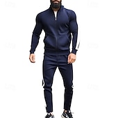 お買い得  トラックスーツ-男性用 トラックスーツ ジョギングスーツ 2個 カジュアル 秋 長袖 高通気性 ソフト フィットネス ジムトレーニング ランニング スポーツウェア アクティブウェア カラーブロック ブラック イエロー アーミーグリーン