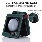 baratos Capa Samsung-telefone Capinha Para Z Flip 7 Z Virar 6 Z Flip 5 Z Flip 4 Z Flip 3 Capa traseira Com Suporte Zíper com cordão Retro TPU Couro PU