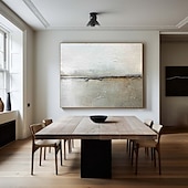 preiswerte Abstrakte Gemälde-großes cremebeiges abstraktes geometrisches Ölgemälde handgemachtes Meeresgemälde handgemalt moderne Wabi Sabi Wandkunst braun und schwarz minimalistische Wandkunst beige Strukturgemälde