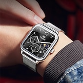 abordables Montres à quartz-nouvelle marque olevs olevs tendance montres pour hommes cadran carré calendrier lumineux des phases de lune multifonction ceinture en maille à trois yeux montre à quartz à phases de lune