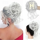 abordables Chignons-Chignon décoiffé, postiche à pince, cheveux bouclés et ondulés, faux cheveux, chignon ébouriffé, extensions de cheveux, chouchou, longue barbe, chignon, postiches pour femmes